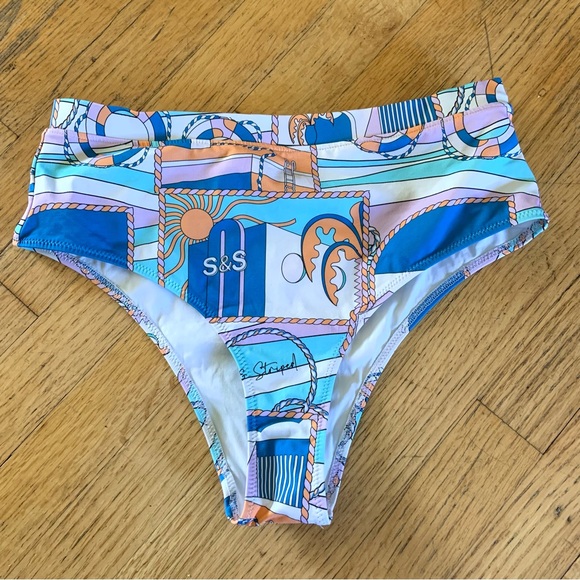 SOLID & STRIPED Other - Solid & Striped High Waist Arden Postcard Print Blue Orange Bikini Bottom Large